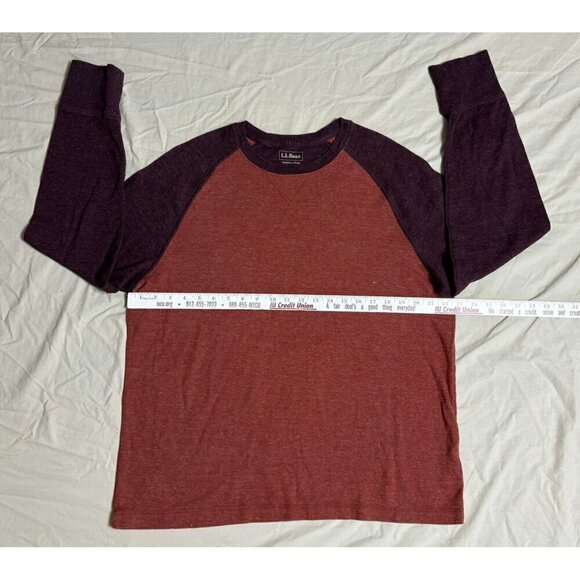 L.L. Bean Men's Slightly Fitted Raglan Long Sleeve Shirt Size L Heathered Maroon - Picture 3 of 10